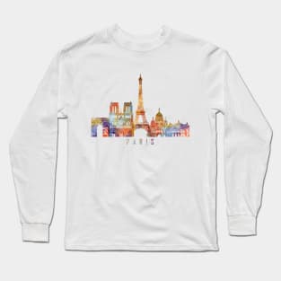 Paris Skyline Watercolor Long Sleeve T-Shirt